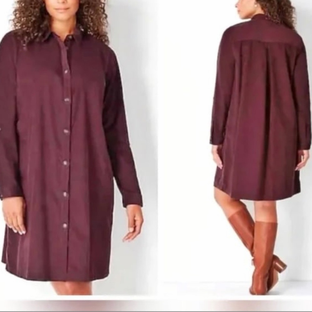 J. Jill Women's Corduroy Purple Shirt Dress Long Sleeve, Sz XL